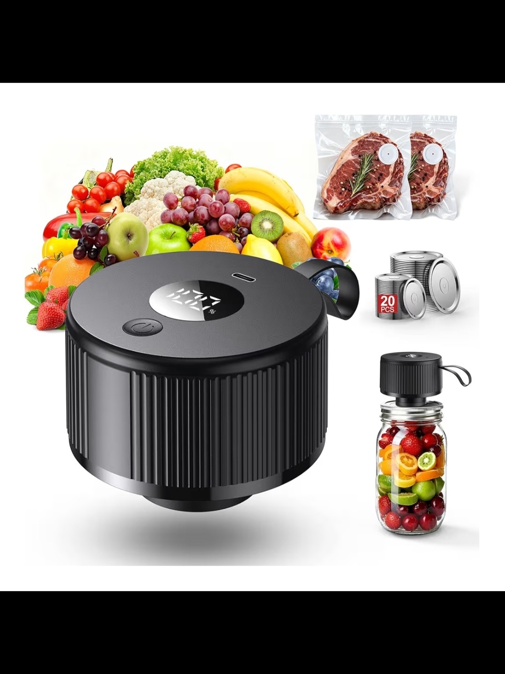 Jar & Bag Vaccum Sealer, Black Portable Vacuum Sealer Pump